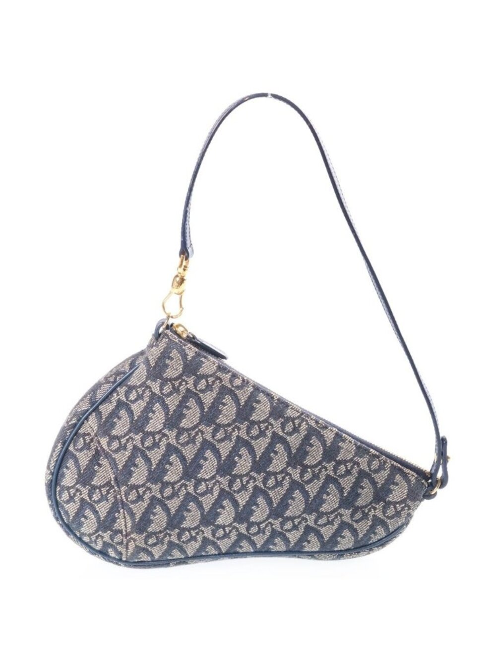 Dior Trotter Saddle Pouch Handbag Canvas Leather Navy